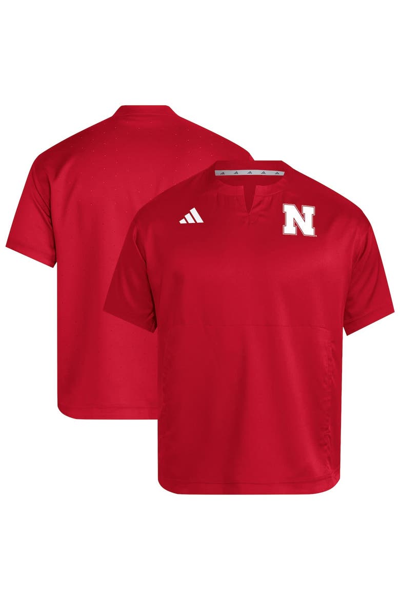 Men's adidas  Red Nebraska Huskers Dugout Coaches Adizero Notch Neck Pullover Top, Main, color, Red