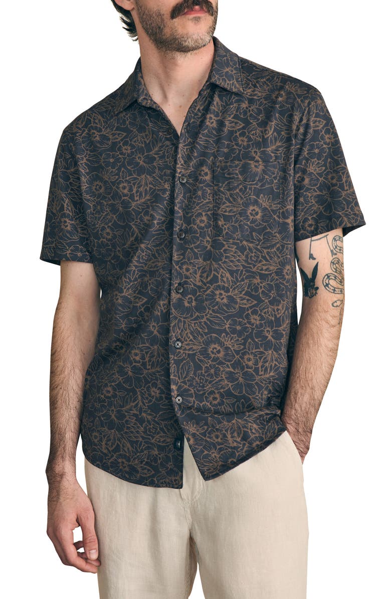 Faherty Print Short Sleeve Cotton Button-Up Shirt, Main, color, 