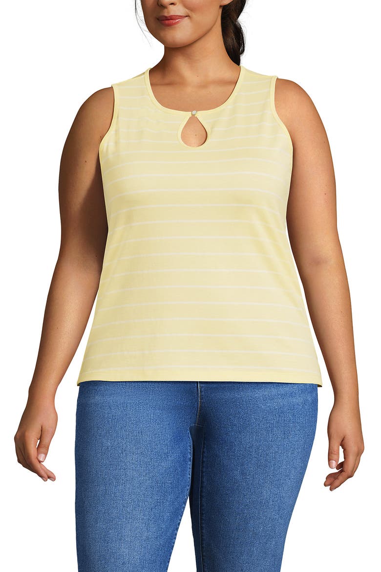Plus Size Supima Keyhole Tank, Main, color, Pale Yellow/Ivory Stripe
