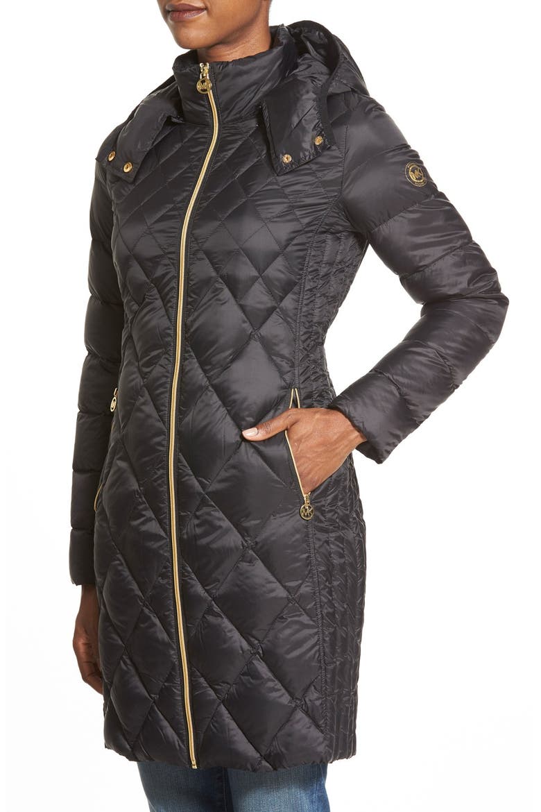 Packable Diamond Quilted Down Coat, Alternate, color, BLACK