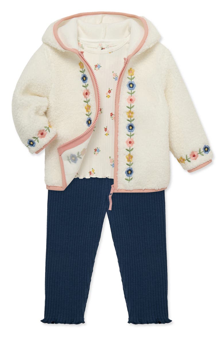 Kids' Embroidered 3-Piece High Pile Fleece Set, Alternate, color, WHITE/ BLUE