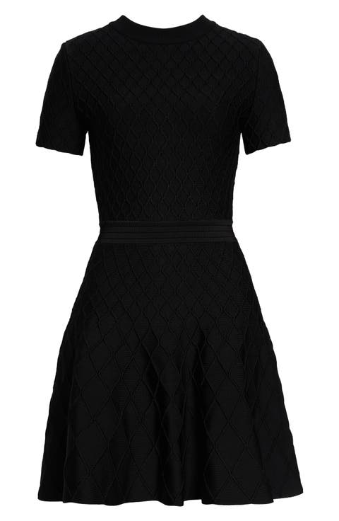 Diamond Jacquard Fit & Flare Mini Sweater Dress