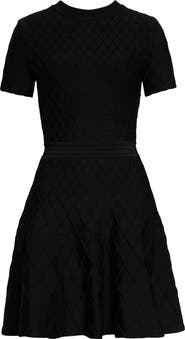 Balmain Diamond Jacquard Fit & Flare Mini Sweater Dress