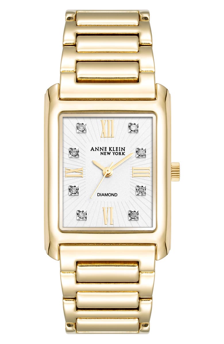 Anne Klein Three Hand Quartz Diamond Dial Bracelet Watch, 26mm x 37mm, Main, color,