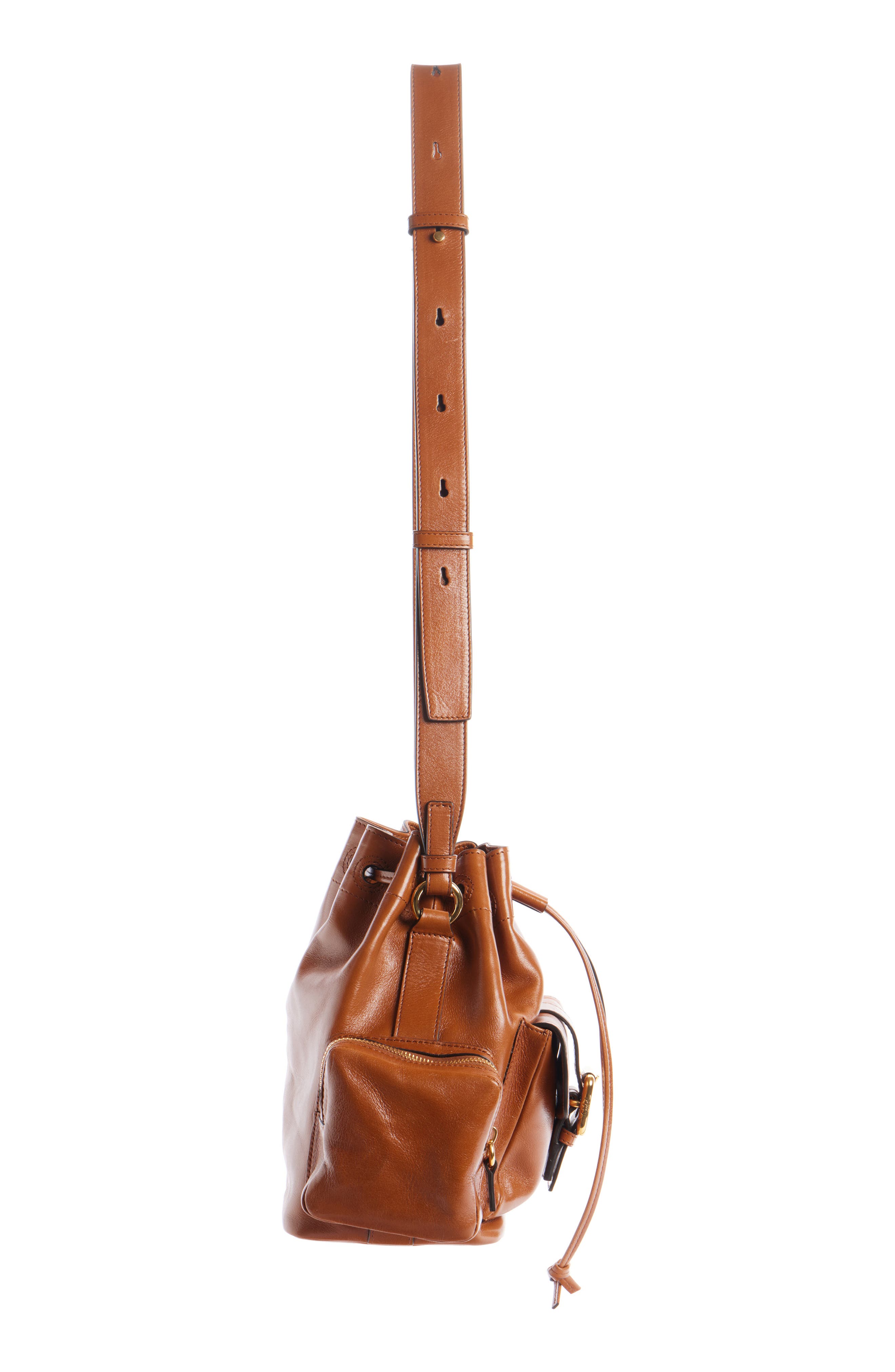 Camera Leather Bucket Bag, Alternate, color, CLAY BROWN