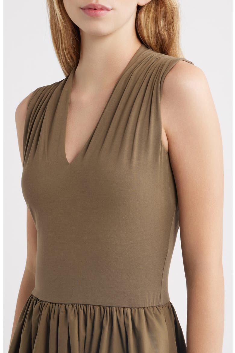 Winnie Mixed Media Midi Dress, Alternate, color, WASHED OLIVE