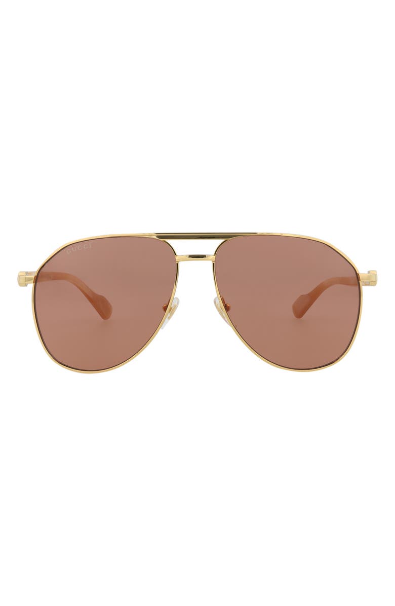 Gucci 59mm Navigator Sunglasses, Main, color, Gold Gold Brown