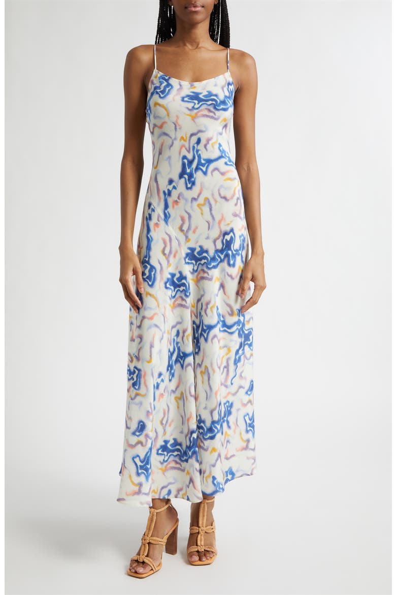 Thais Ikat Wave Print Silk Crêpe de Chine Slipdress, Main, color, PRISM