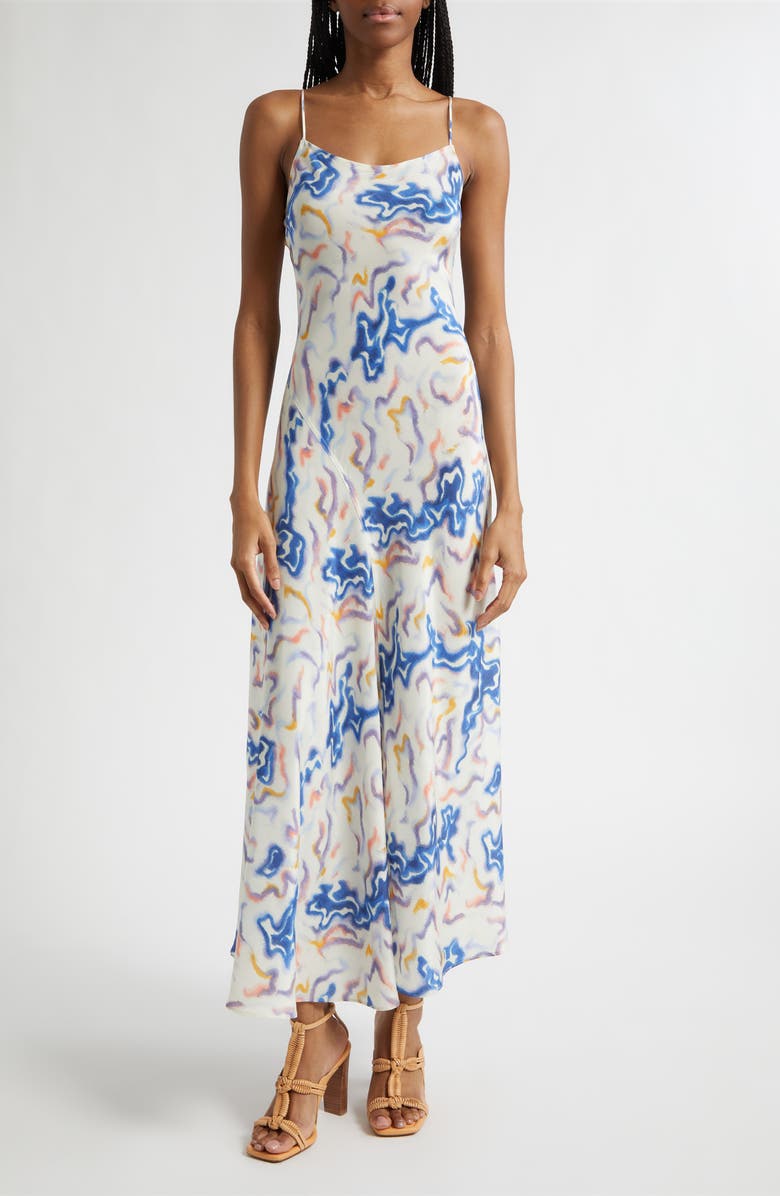 Ulla Johnson Thais Ikat Wave Print Silk Crêpe de Chine Slipdress, Main, color, Prism