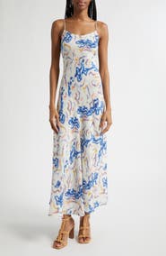 Ulla Johnson Thais Ikat Wave Print Silk Crêpe de Chine Slipdress