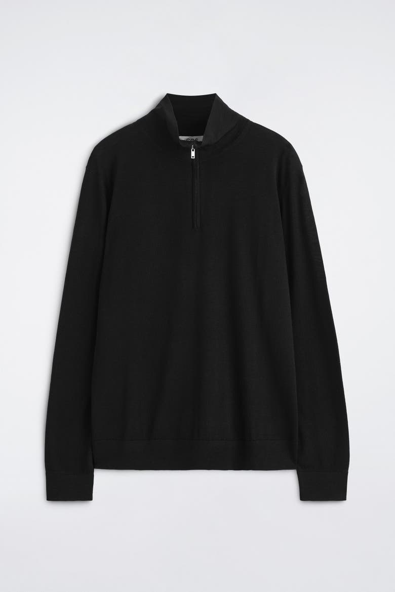 Merino Wool Zip-up Mock-neck Sweater, Alternate, color, BLACK
