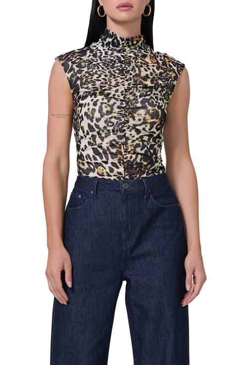 Jolie Ruched Funnel Neck Mesh Top