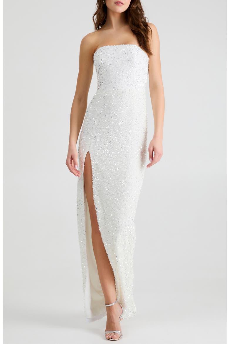 Lola Sequin Strapless Column Gown, Main, color, WHITE