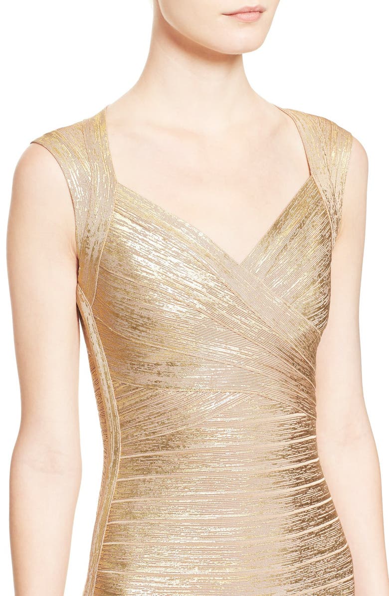 Herve Leger Metallic Bandage Dress, Alternate, color,