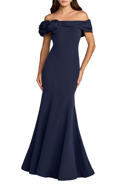Off The Shoulder Crepe Mermaid Gown