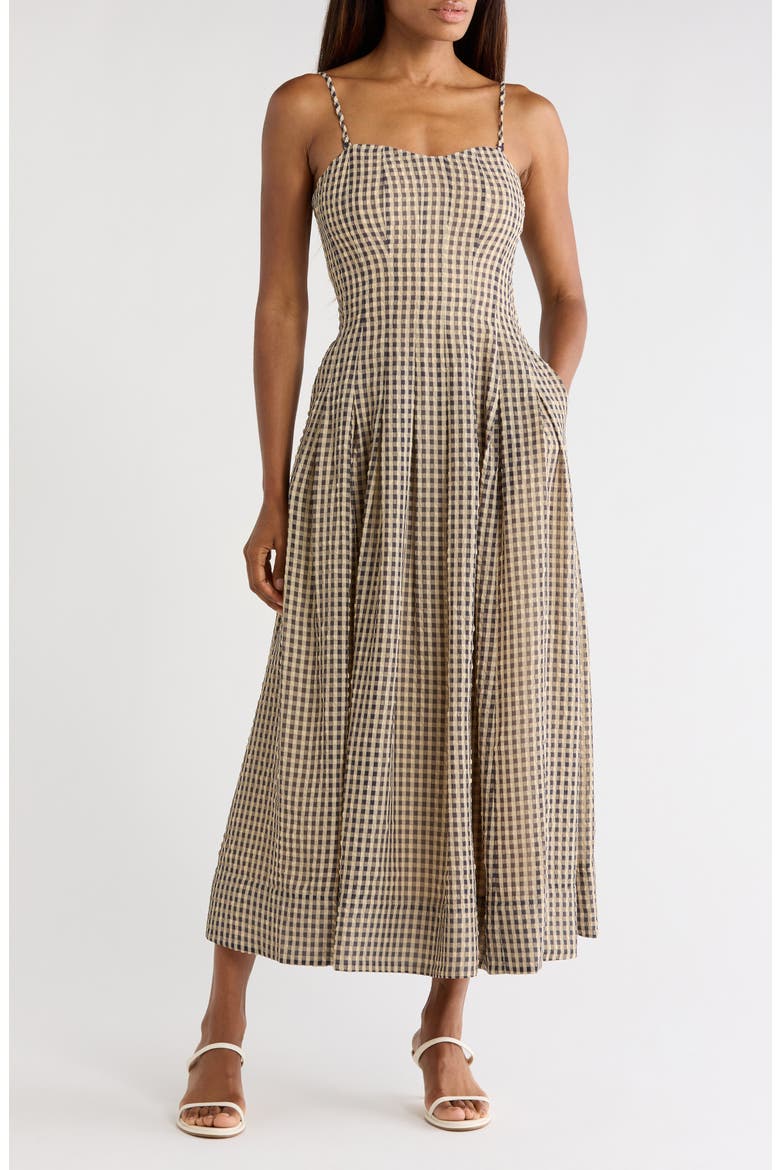 Aster Gingham Fit & Flare Dress, Main, color, BLUE COMBO
