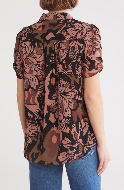 ADRIANNA PAPELL ADRIANNA PAPELL PATTERNED PINCH SLEEVE BUTTON-UP SHIRT 
