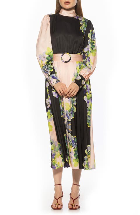 Safiya Long Sleeve Belted Fit & Flare Dress