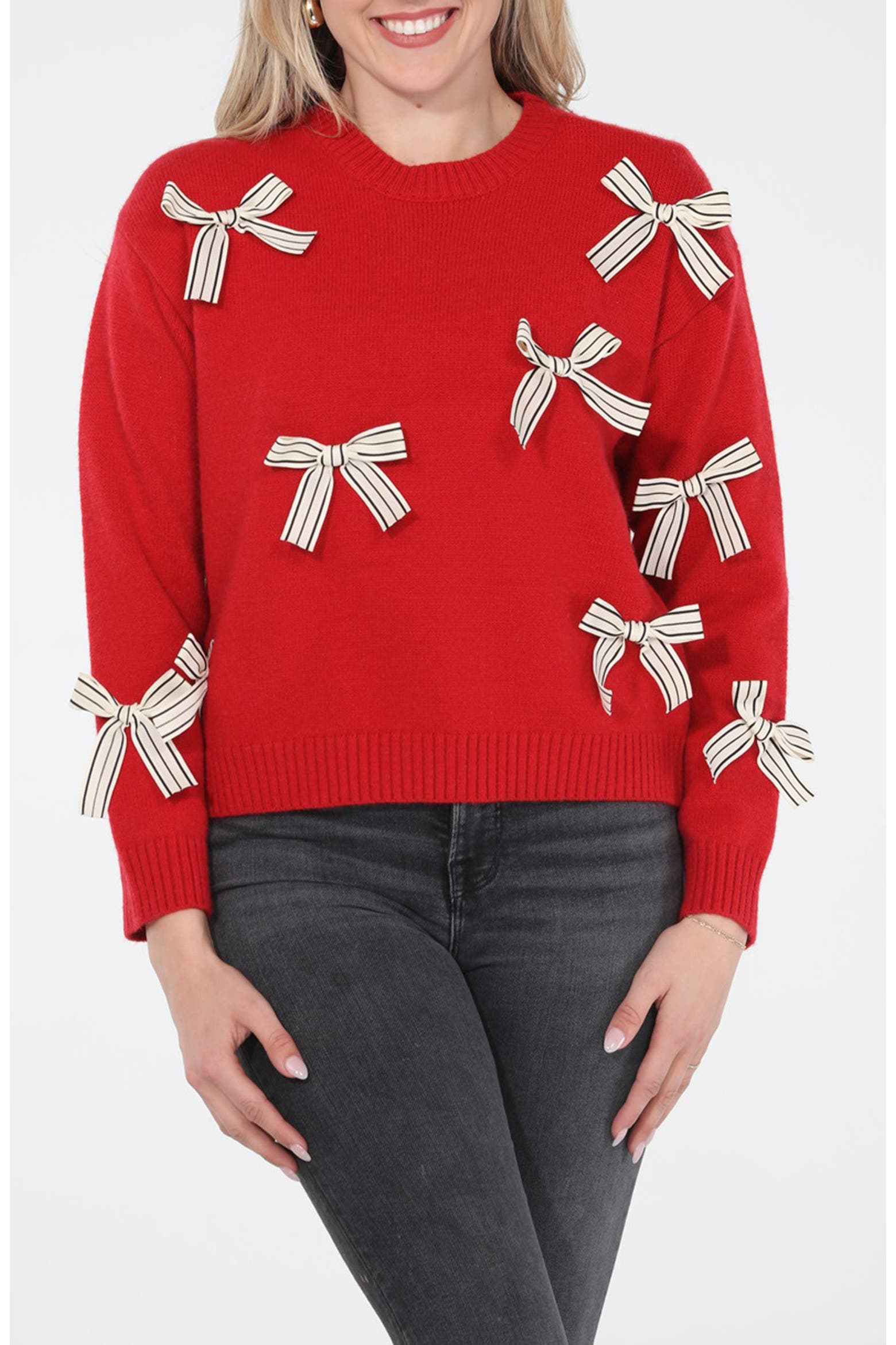 Dagger With Roses RAIN AND ROSE Bow Crewneck Sweater (Women) | Nordstromrack