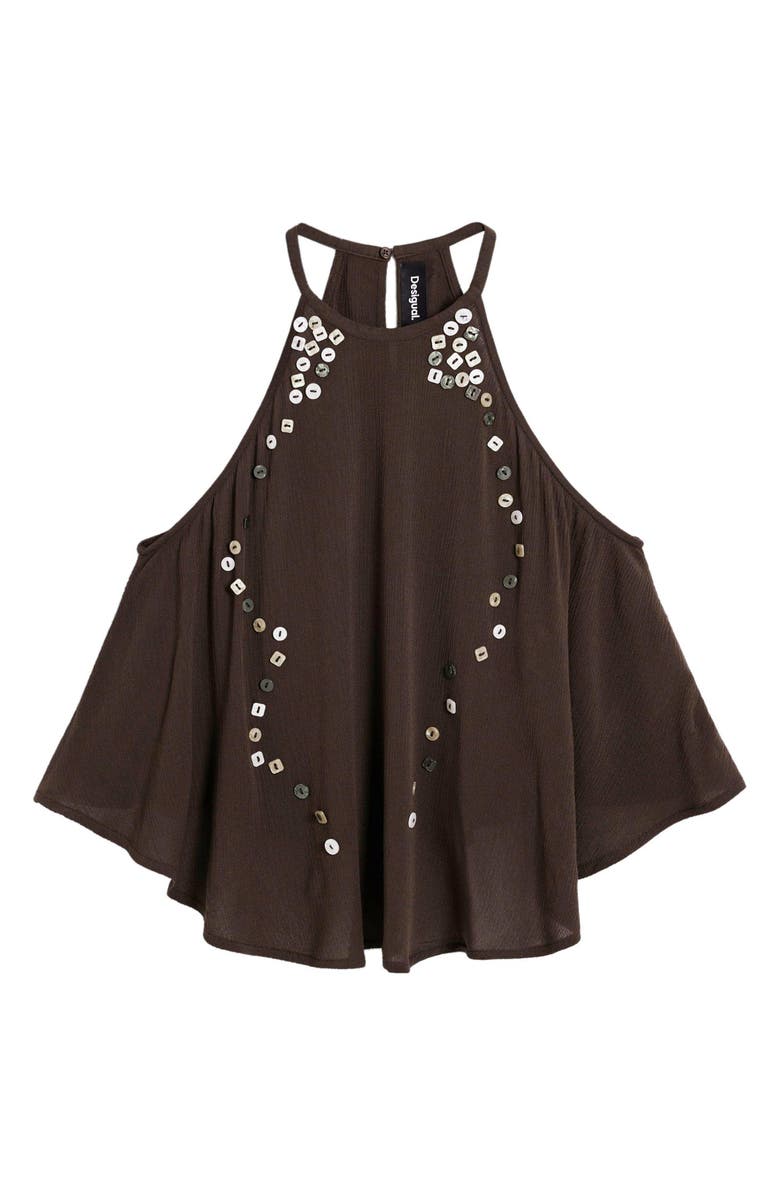 Desigual Button Trapeze Top, Alternate, color, Brown