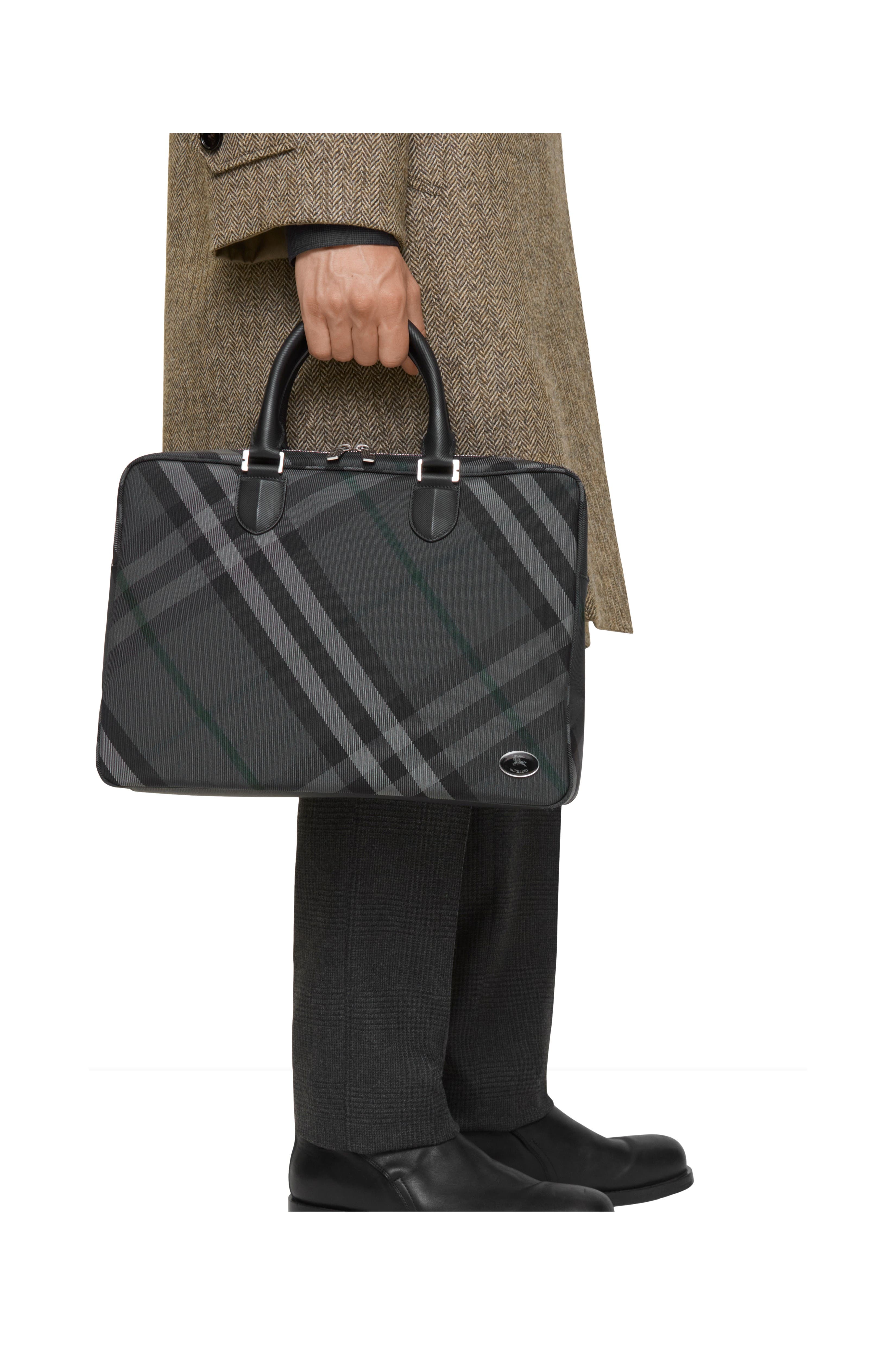 Burberry Grid Briefcase, Alternate, color, Charcoal Grey