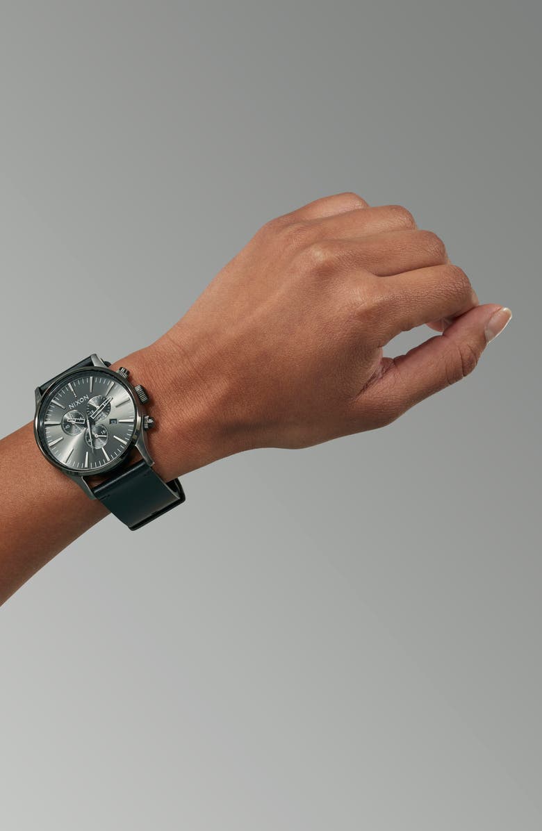 Nixon The Sentry Chronograph Leather Strap Watch, 42mm, Alternate, color,