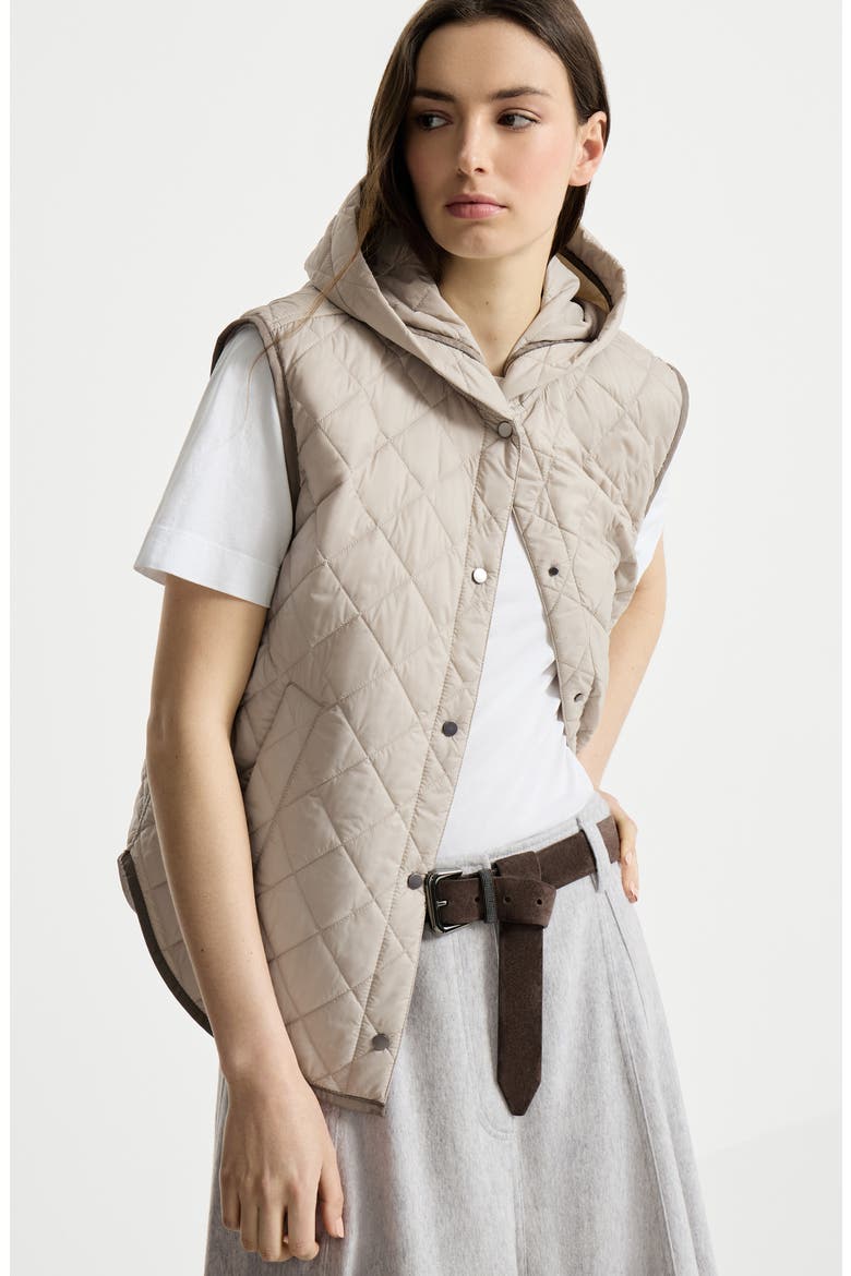Lightweight matte nylon quilted vest with Thermore® padding and hood, Alternate, color, Light Grey