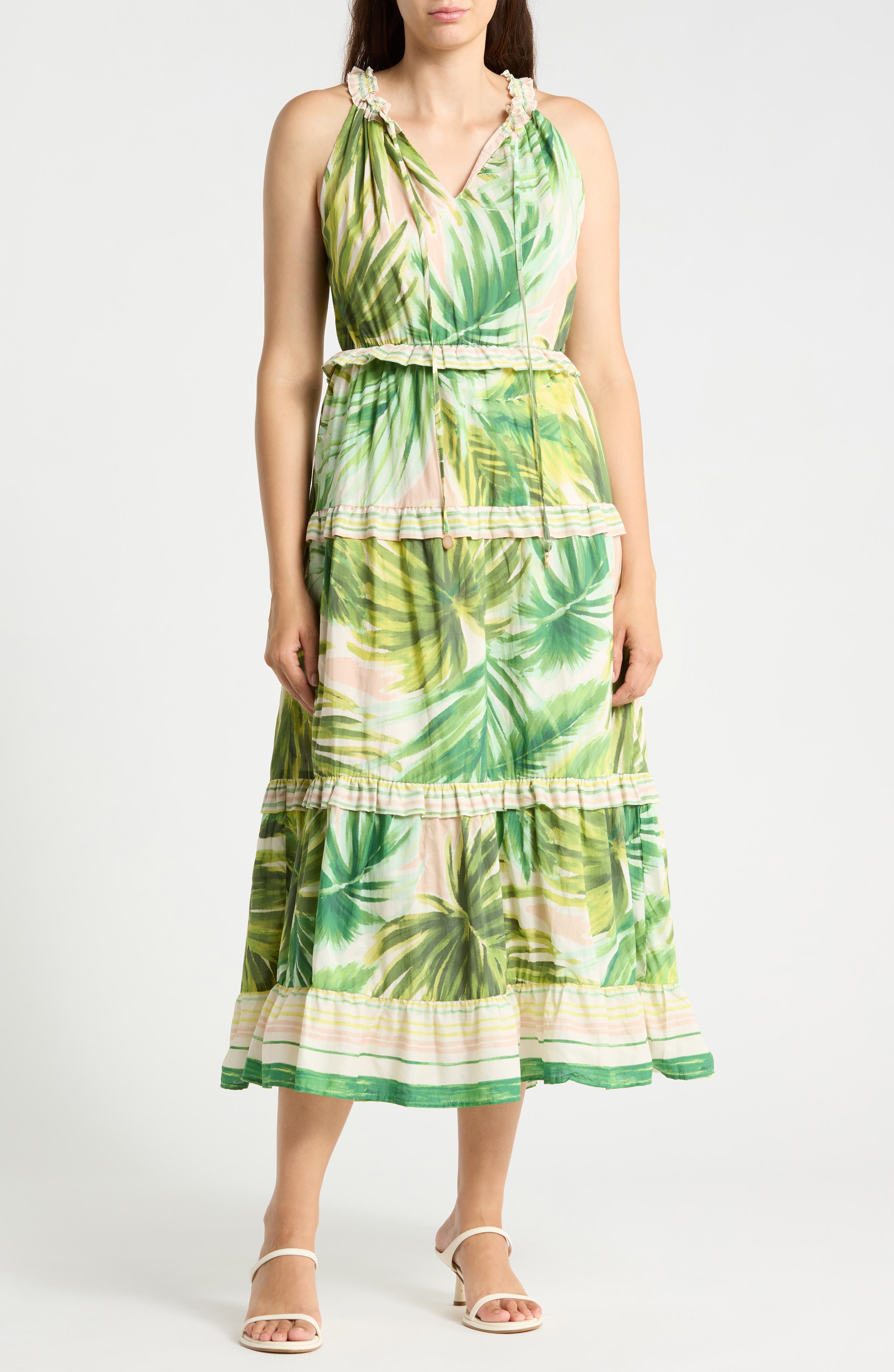 Tropical Ruffle Cotton Maxi Dress