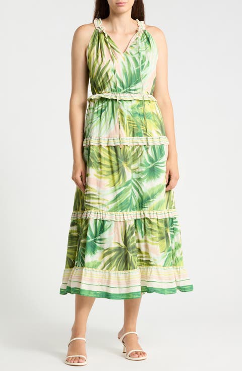 Tropical Ruffle Cotton Maxi Dress