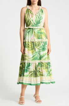 Tropical Ruffle Cotton Maxi Dress
