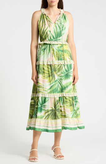 Tropical Ruffle Cotton Maxi Dress