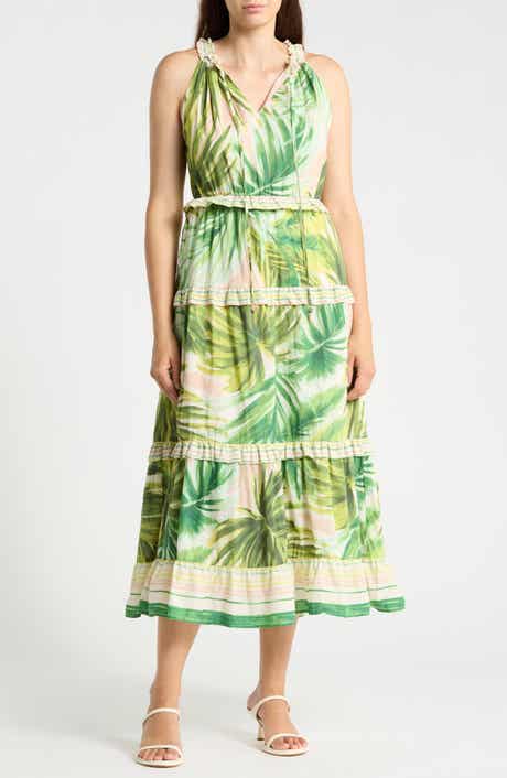 Tropical Ruffle Cotton Maxi Dress