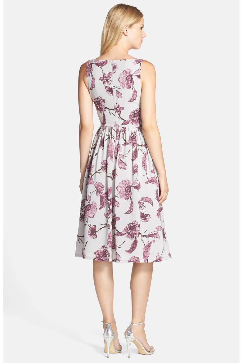 BB Dakota 'Theresa' Floral Print Woven Midi Dress, Alternate, color, GRAY/ SILVER