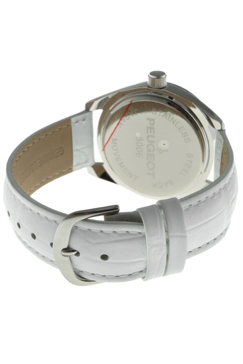Round Crystal Accented Bezel Leather Watch - 40MM, Alternate, color, White
