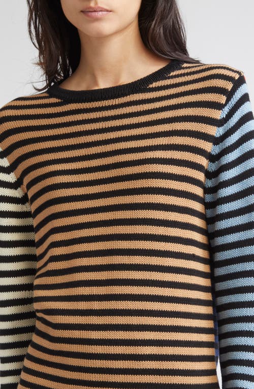 Yanyan Bao Colorblock Stripe Easy Cotton Crewneck Sweater In Brown