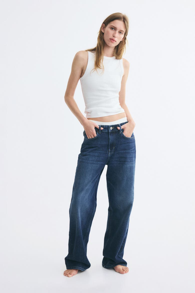 Wide-Leg Regular-Waist Jeans, Alternate, color, Dark denim blue