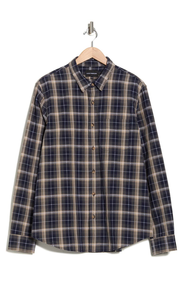 Lucky Brand Dobby Plaid Button-Up Shirt, Alternate, color, Navy Multi Plaid
