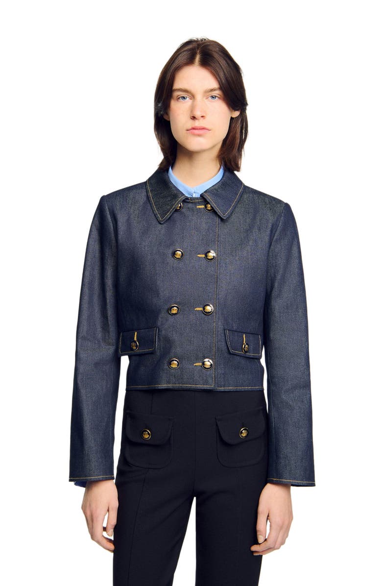SANDRO Denim tailored jacket, Alternate, color, Deep Blue