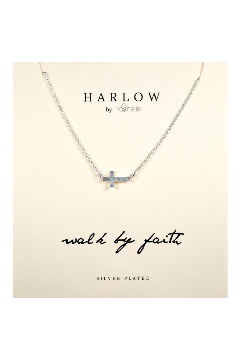 HARLOW by Nashelle Sideways Cross Boxed Necklace, Main, color, SILVER