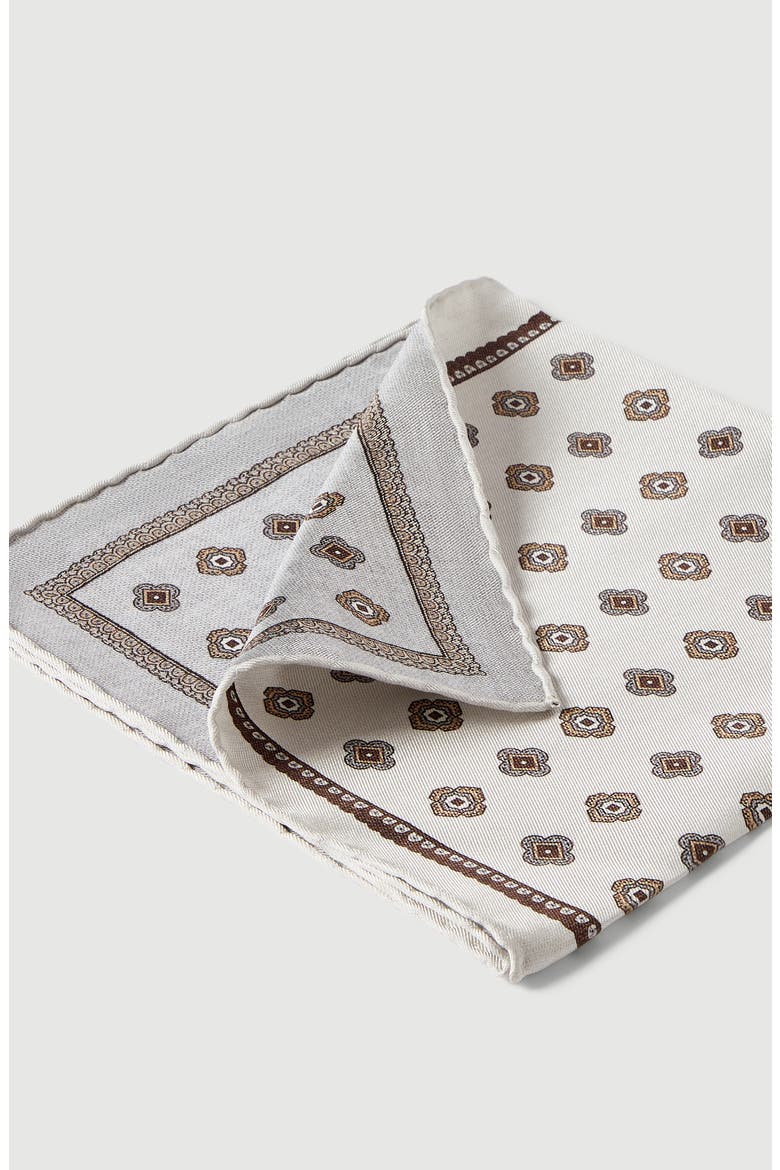 Silk pocket square with medallion design, Alternate, color, White