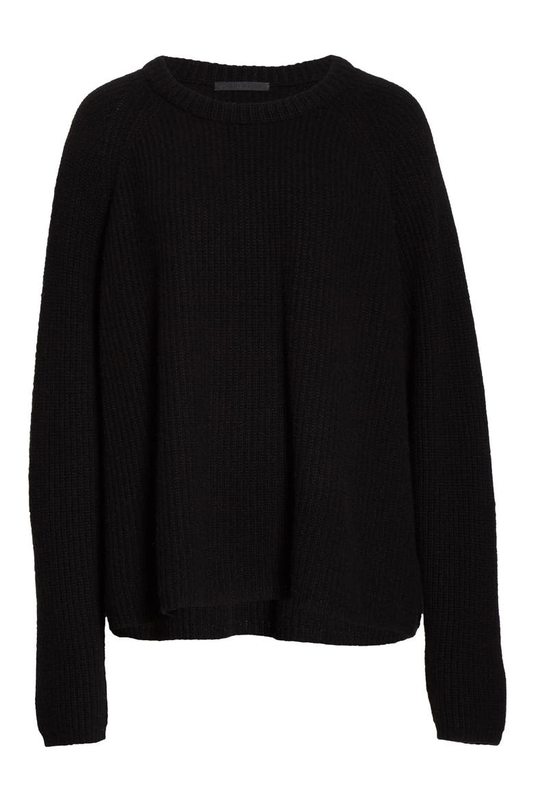 Cashmere Fisherman Sweater, Alternate, color, BLACK