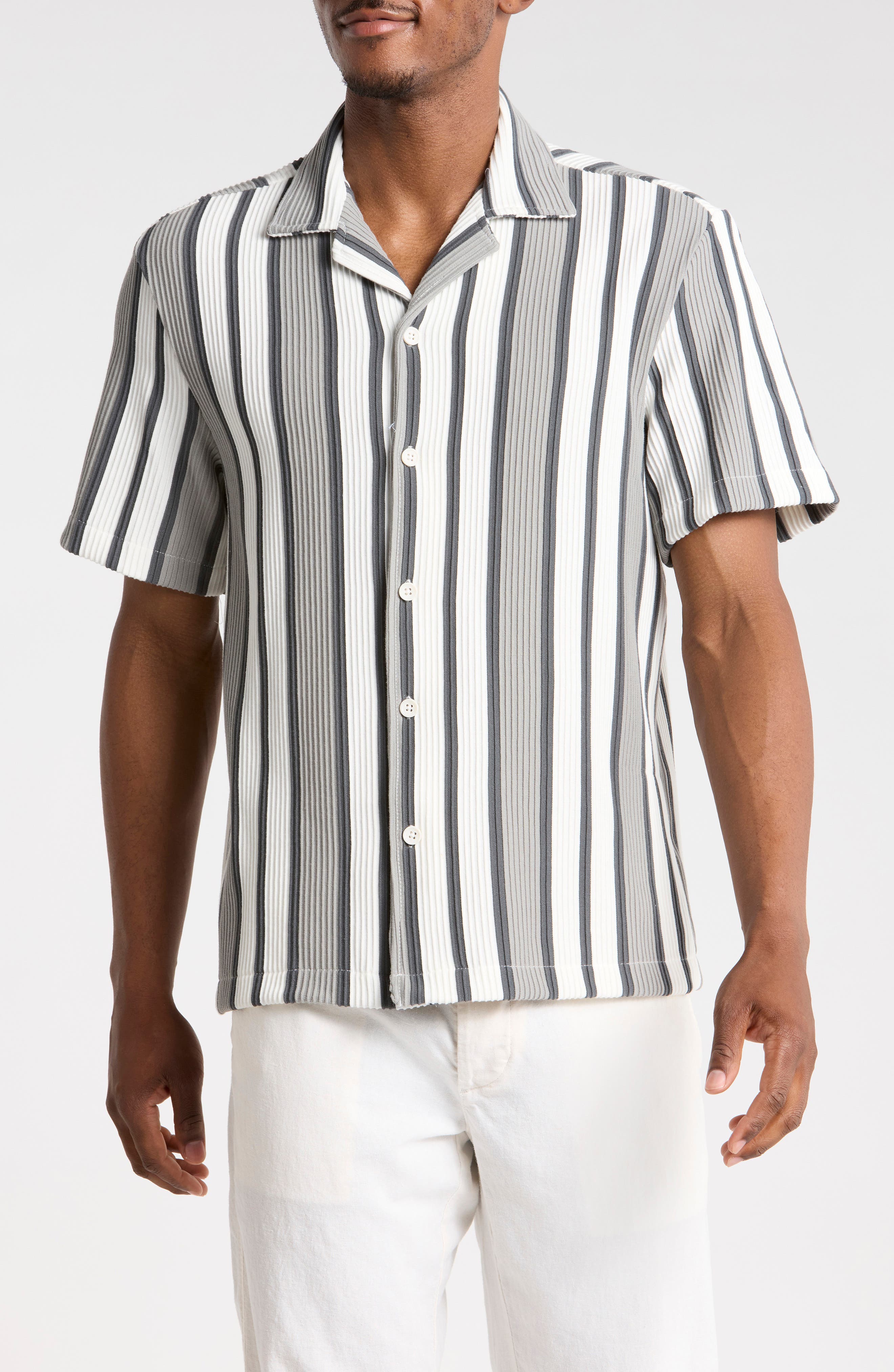 Relaxed Fit Stripe Camp Shirt