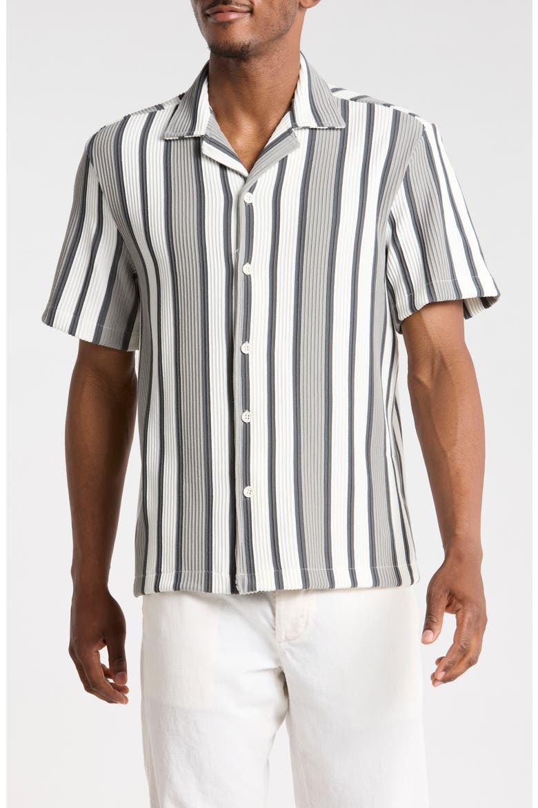 Relaxed Fit Stripe Camp Shirt, Main, color, WHITE