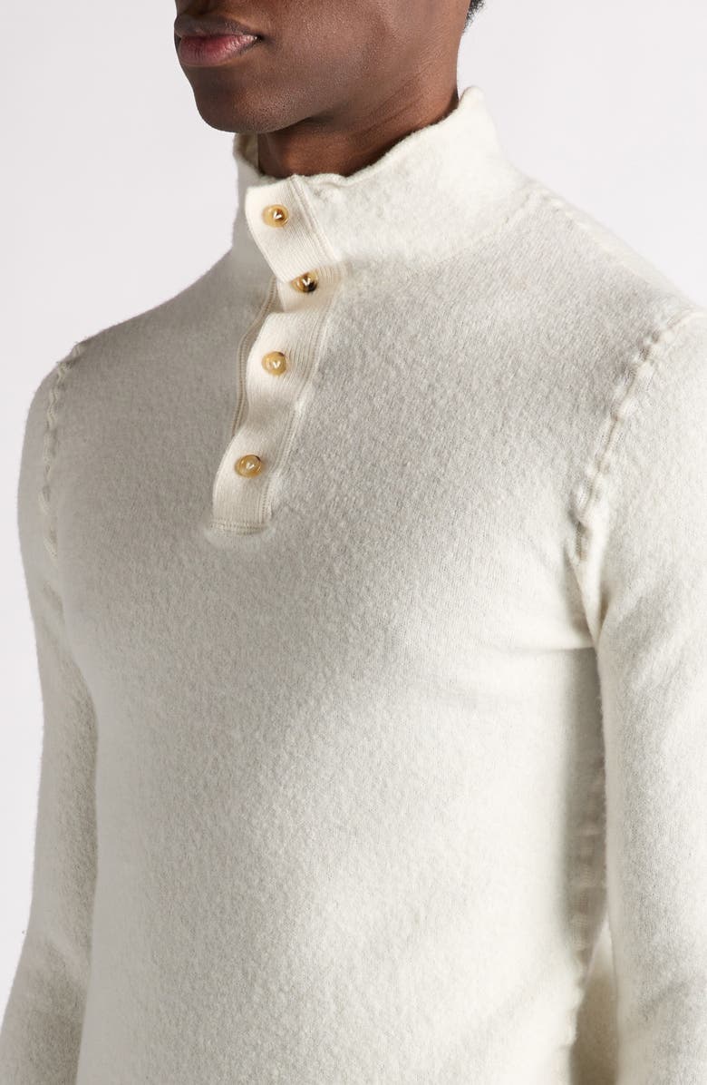 Bottega Veneta Mock Neck Distorted Knit Wool Henley Sweater, Alternate, color, 9071 Chalk