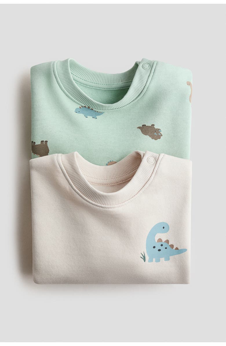 H&M 2-pack Printed Sweatshirts, Alternate, color, Mint Green/Dinosaurs