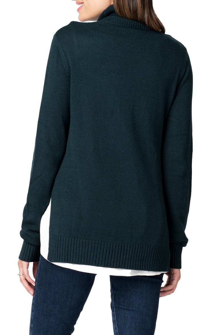 Layered Maternity/Nursing Turtleneck Sweater, Alternate, color, GREEN