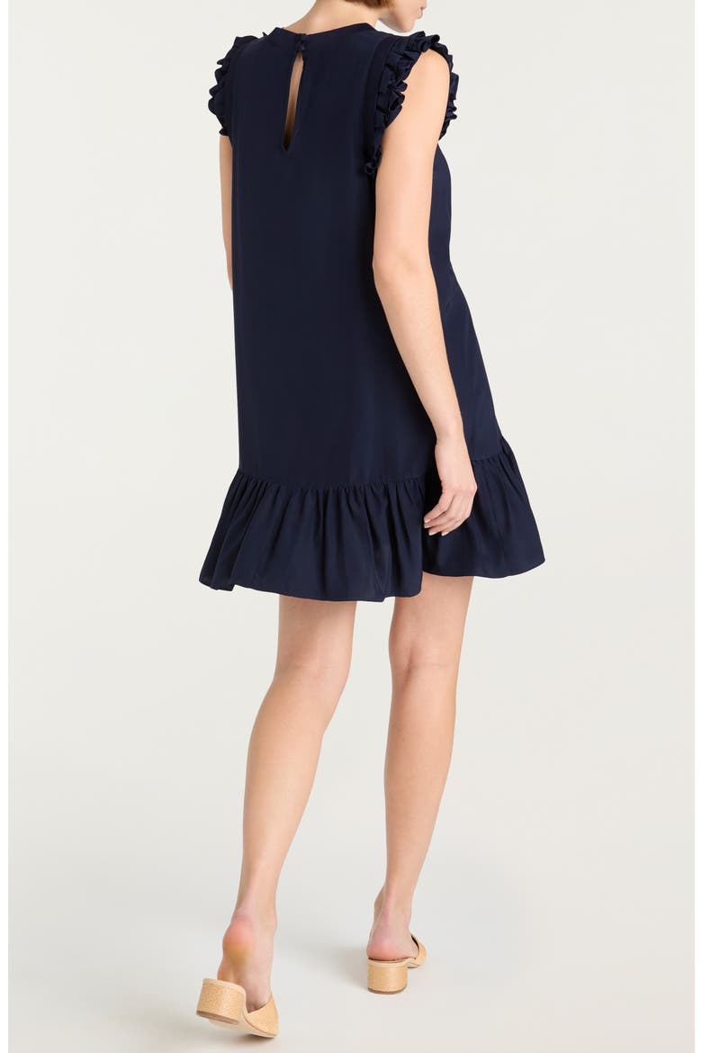 Nila Ruffle Hem Silk Dress, Alternate, color, NAVY