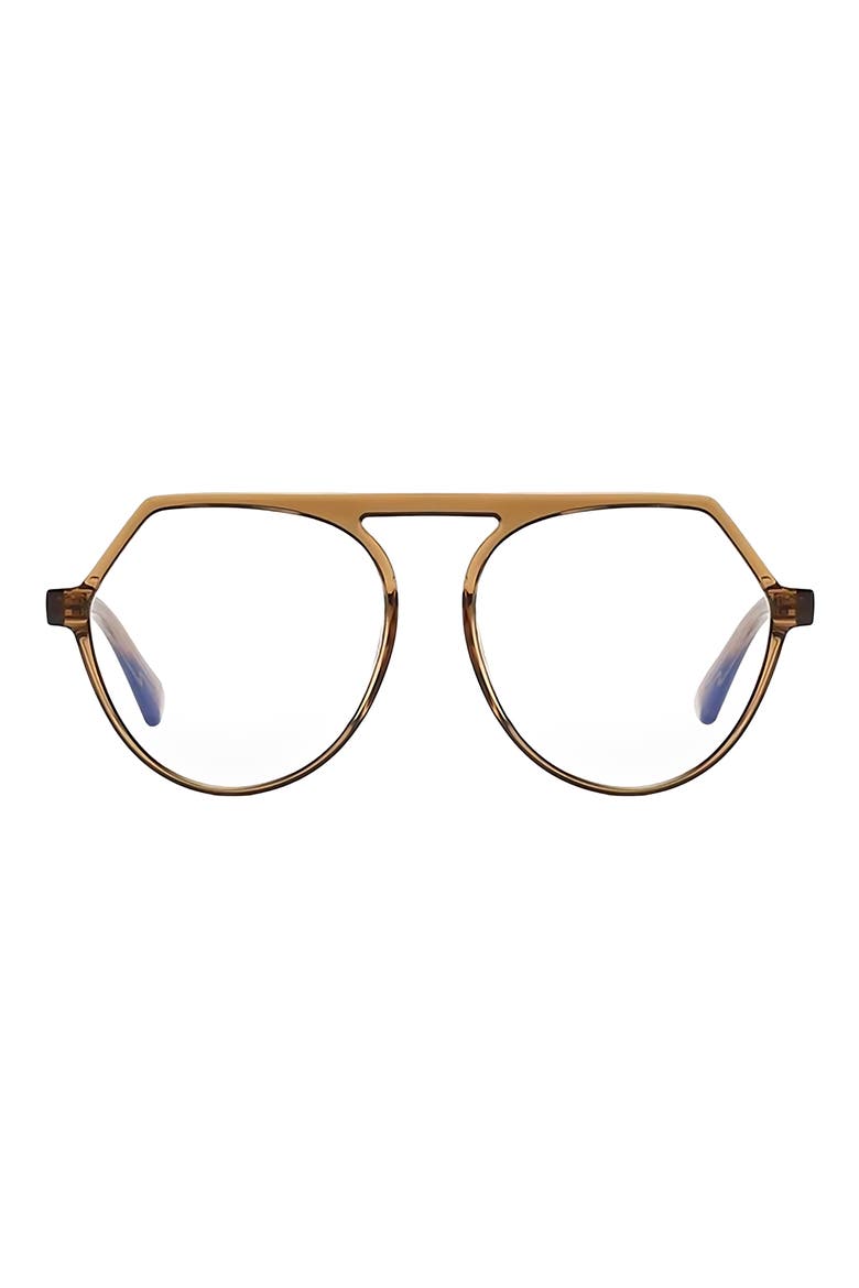 Carter 53mm Round Blue Light Blocking Glasses, Main, color, BROWN / CLEAR