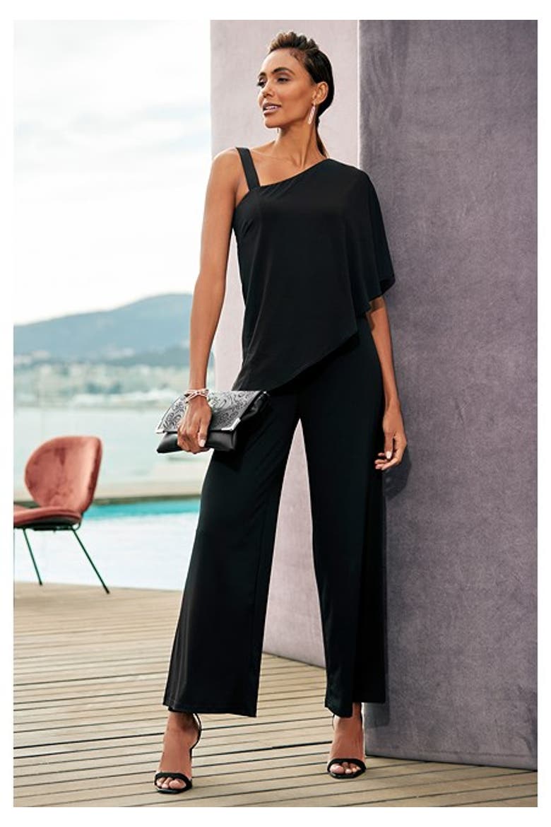 Women's Asymmetrical One Shoulder Jumpsuit, Alternate, color, Black