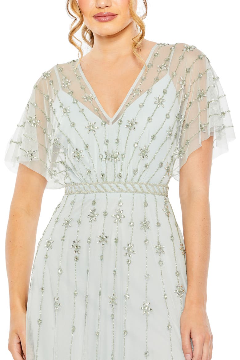 Women's V Neck Embellished Flutter Sleeve A Line Gown, Alternate, color, MIST